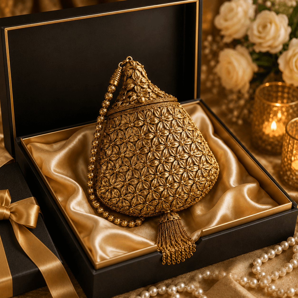 Antique Golden Metal Potli Clutch