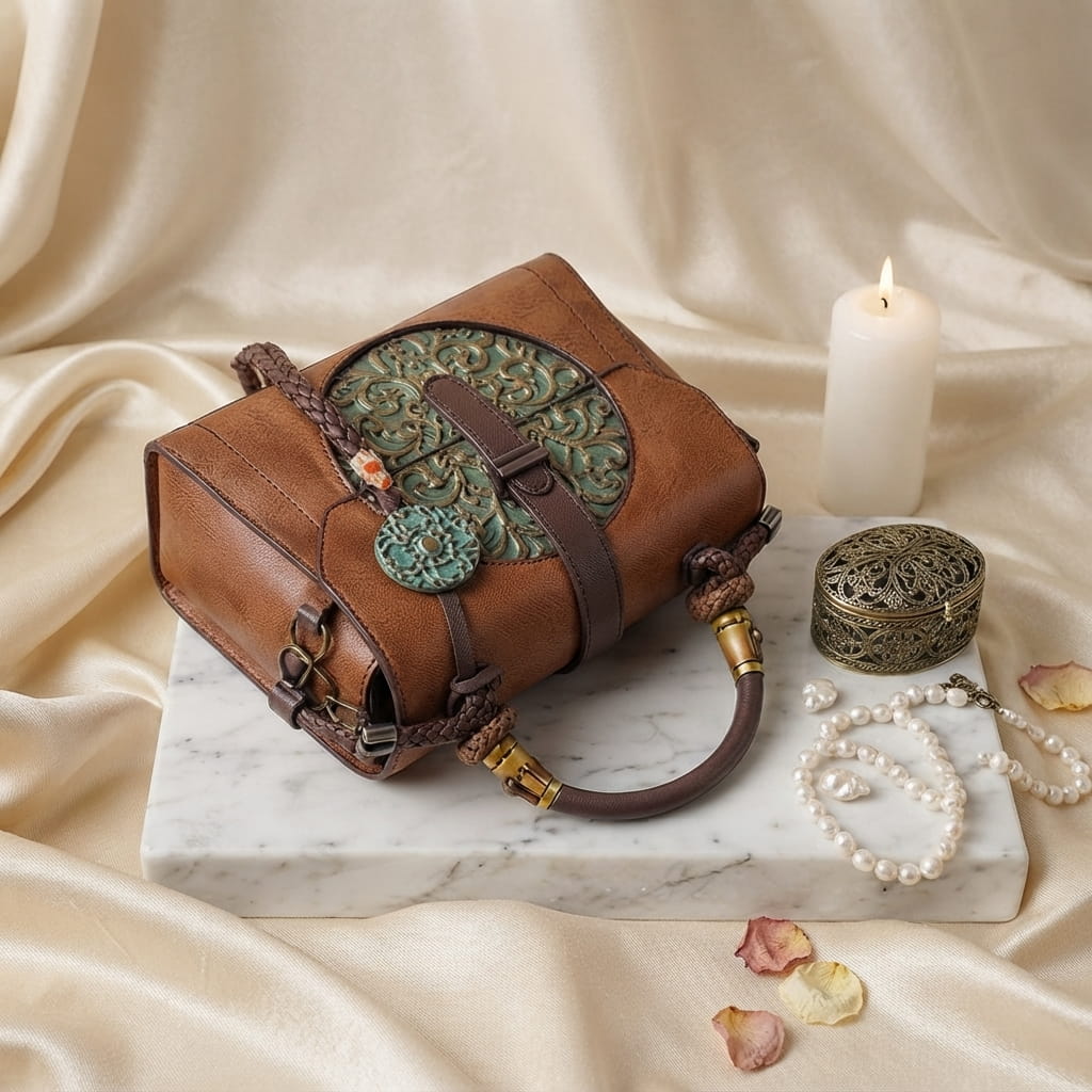 Luxuary Faux Leather Chinese Medium Handbag
