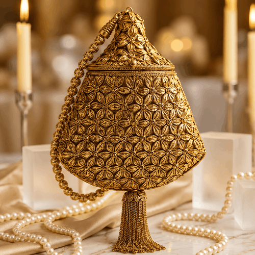 Antique Golden Metal Potli Clutch