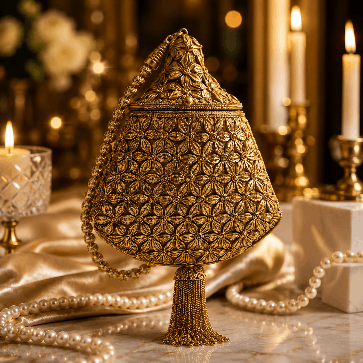 Antique Golden Metal Potli Clutch