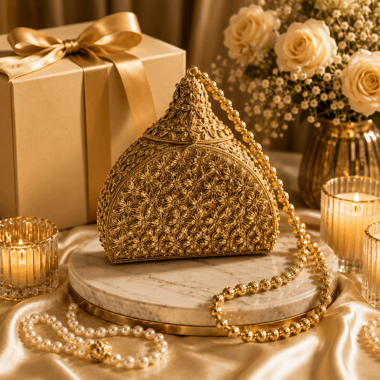 Antique  Golden Metal Clutch