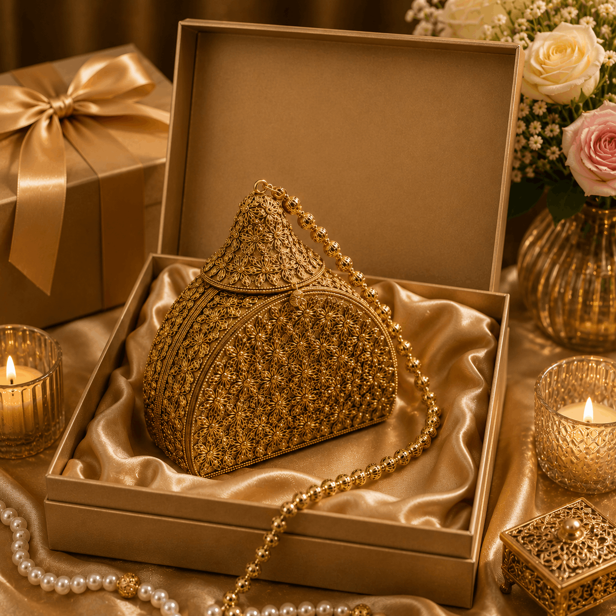 Antique  Golden Metal Clutch
