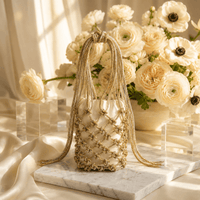 Network Beaded Clutch Without Tassels Golden and Silver