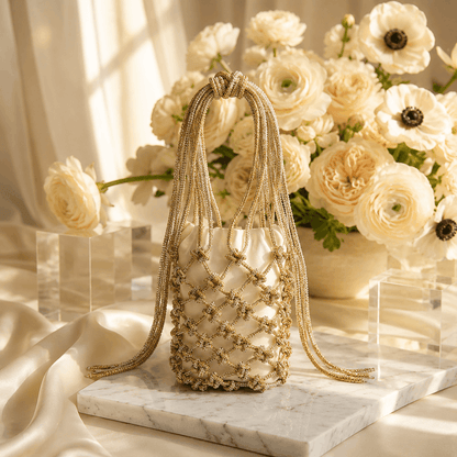 Network Beaded Clutch Without Tassels Golden and Silver