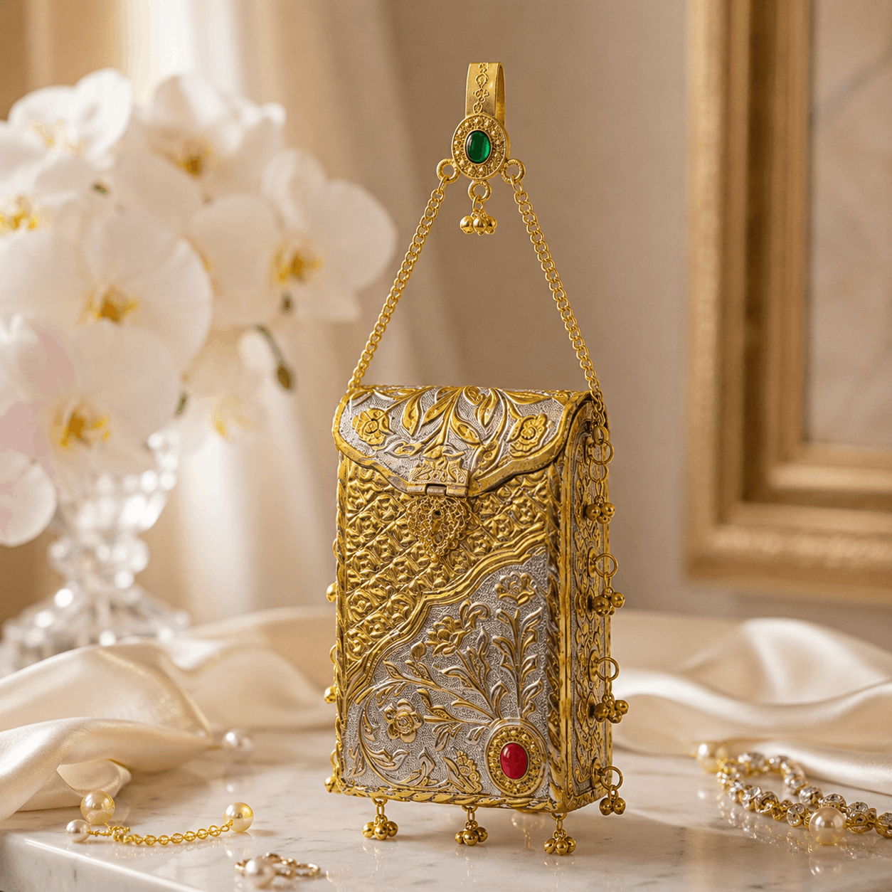 Gold Brass Mobile Waist Clutch