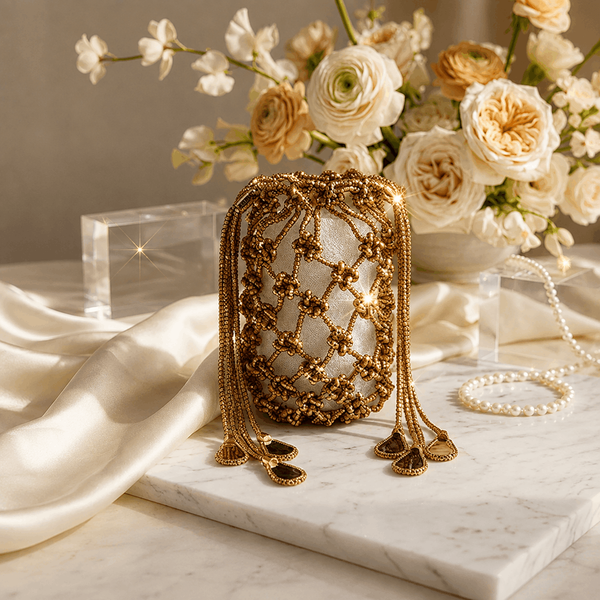 Network Beaded Clutch With Tessels