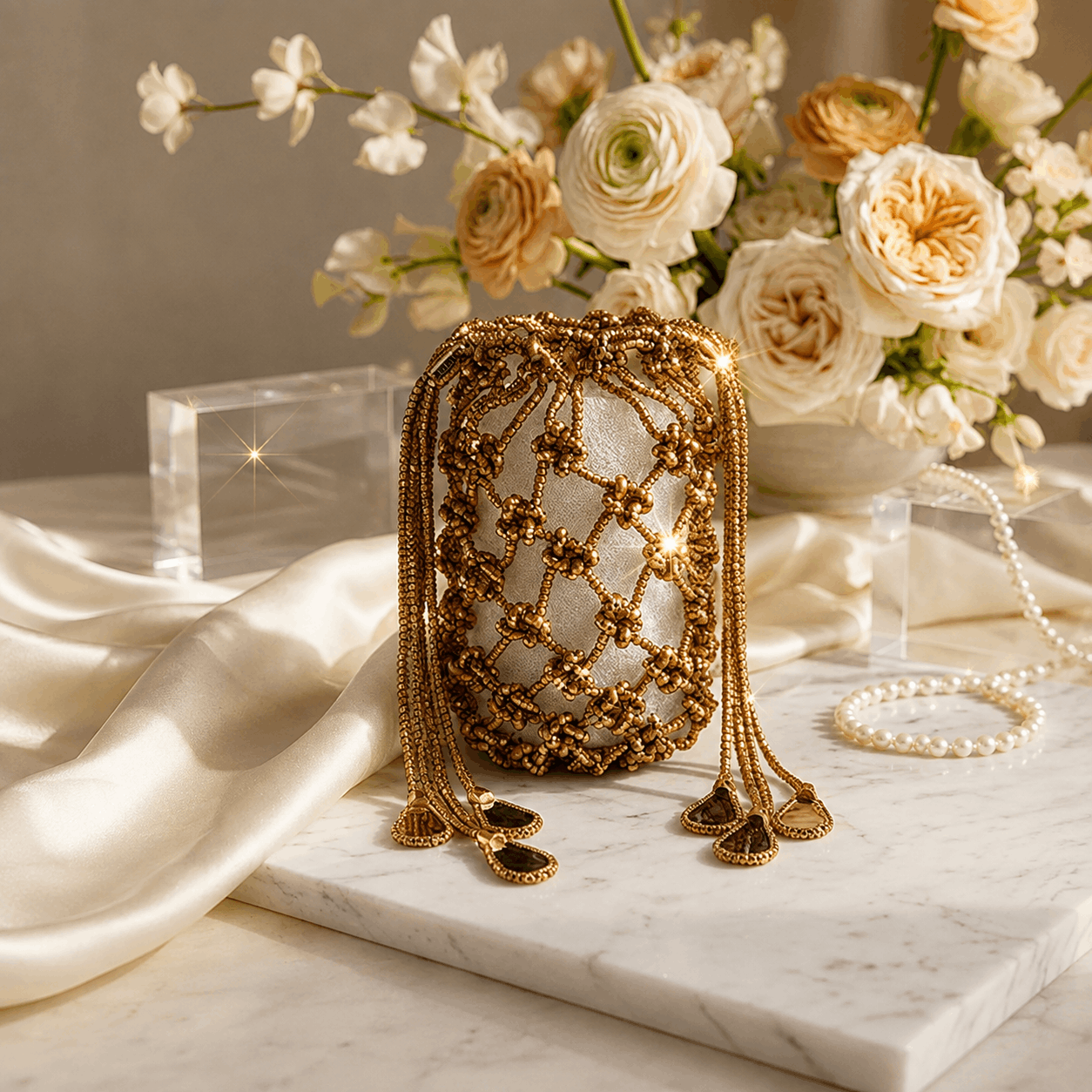 Network Beaded Clutch With Tessels