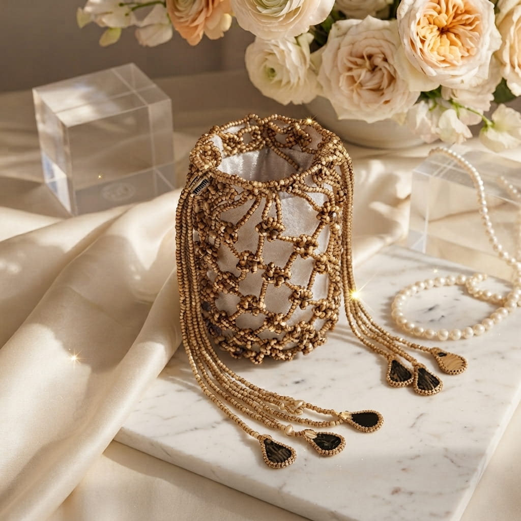 Network Beaded Clutch With Tessels