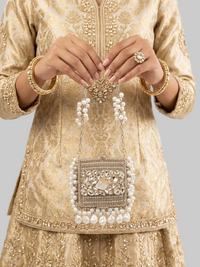 Royal Pearl Square mini Metal Clutch