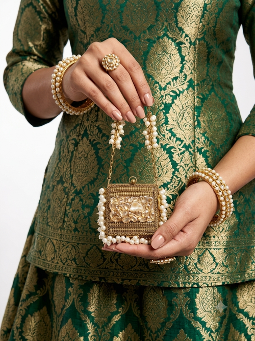 Royal Pearl Square mini Metal Clutch